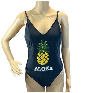 (5 for $25) Xhilaration One-Piece Aloha Sequin Pineapple Swimsuit Size Medium